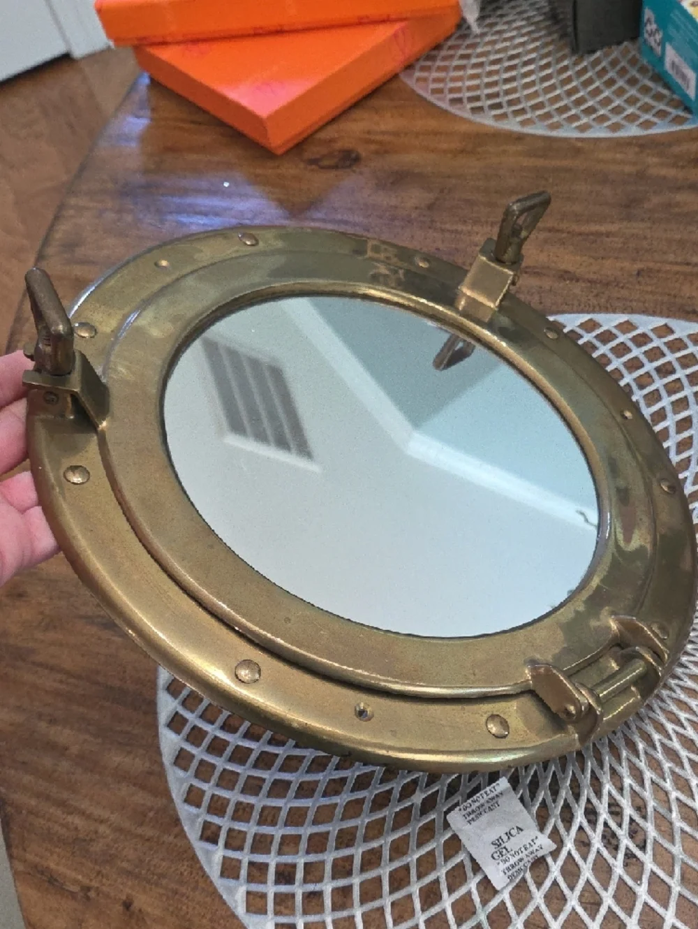 Decorative Brass Porthole Wall Mirror - Gold Finish